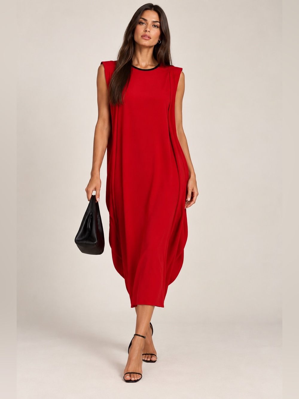 Designers Originals Red Midi Dress with Black Accents